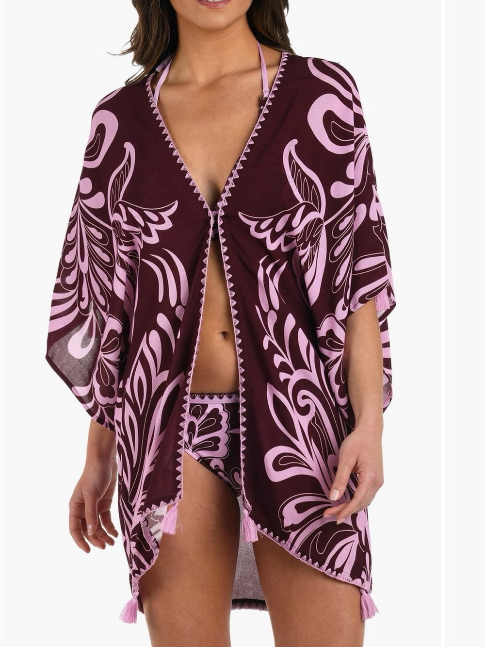 La Blanca Plum and Light Pink Floral Swim Cover-Up